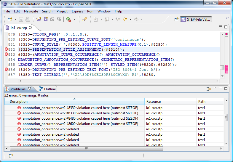 Problems detected in a STEP-file by the validation tool